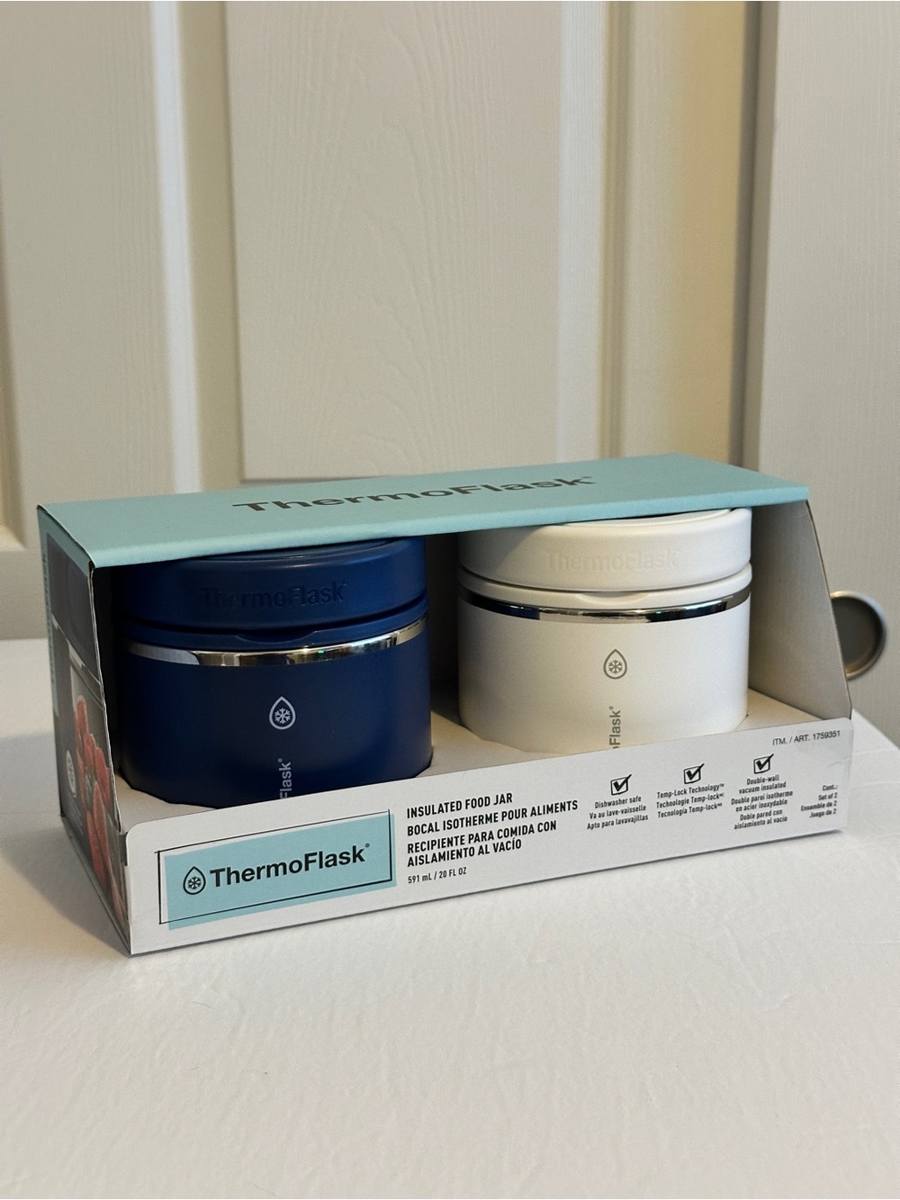 ThermoFlask Insulated Food Jars Blue White 2-Pack 20oz New